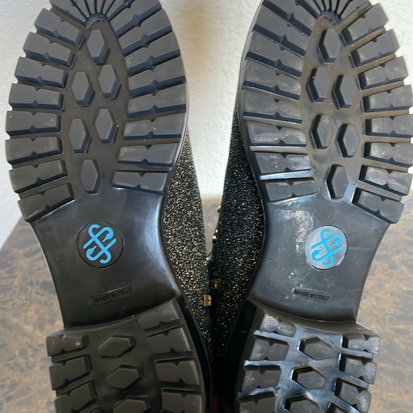 NWOT Ross & Snow Stefana Gold Glitter Black Leather Ankle Combat Boots Size 8 - Picture 8 of 13